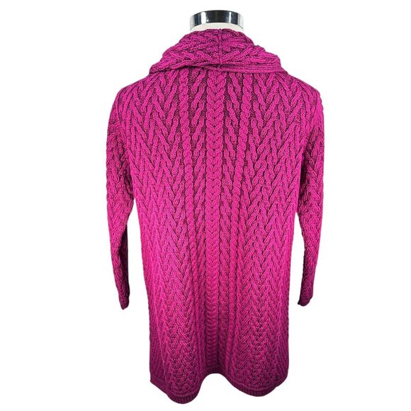 Aran Crafts Open Front Merino Wool Cardigan Sweater Women's XL Pink Pockets New - Picture 5 of 9